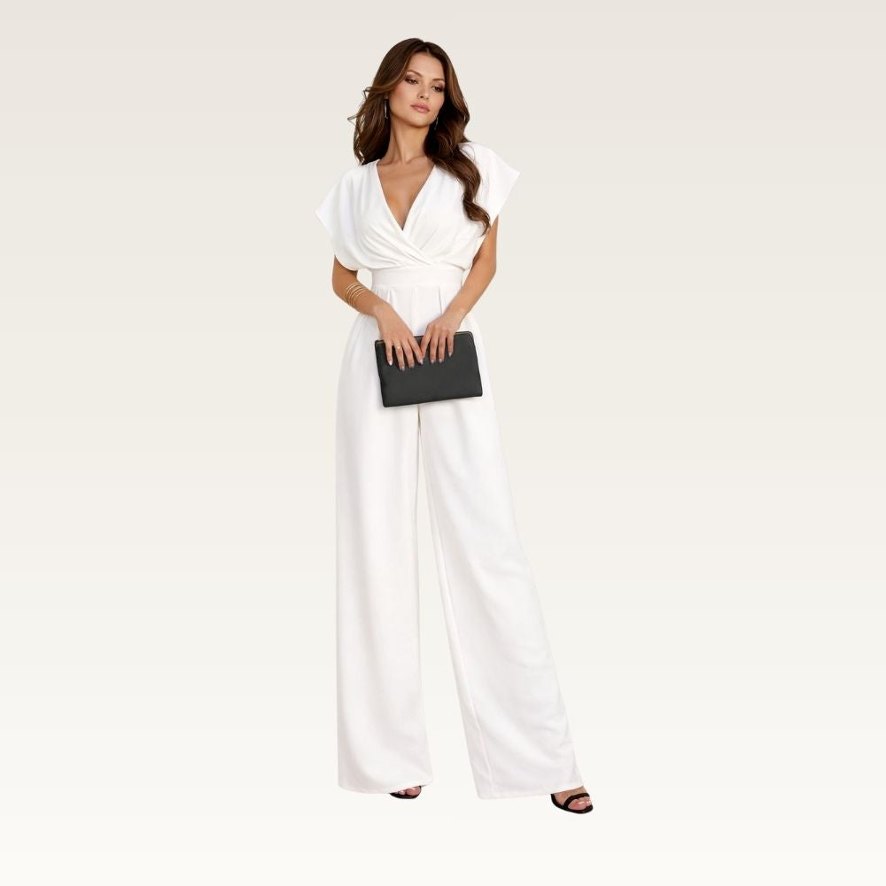 Wide-Leg V-Neck Jumpsuit in white