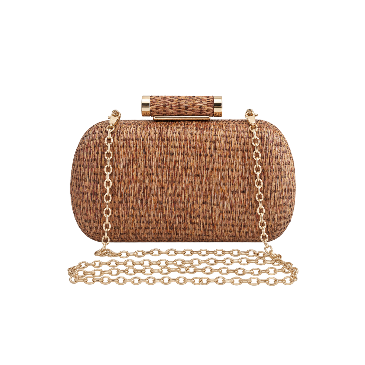 Woven Straw Cylinder Clasp Clutch