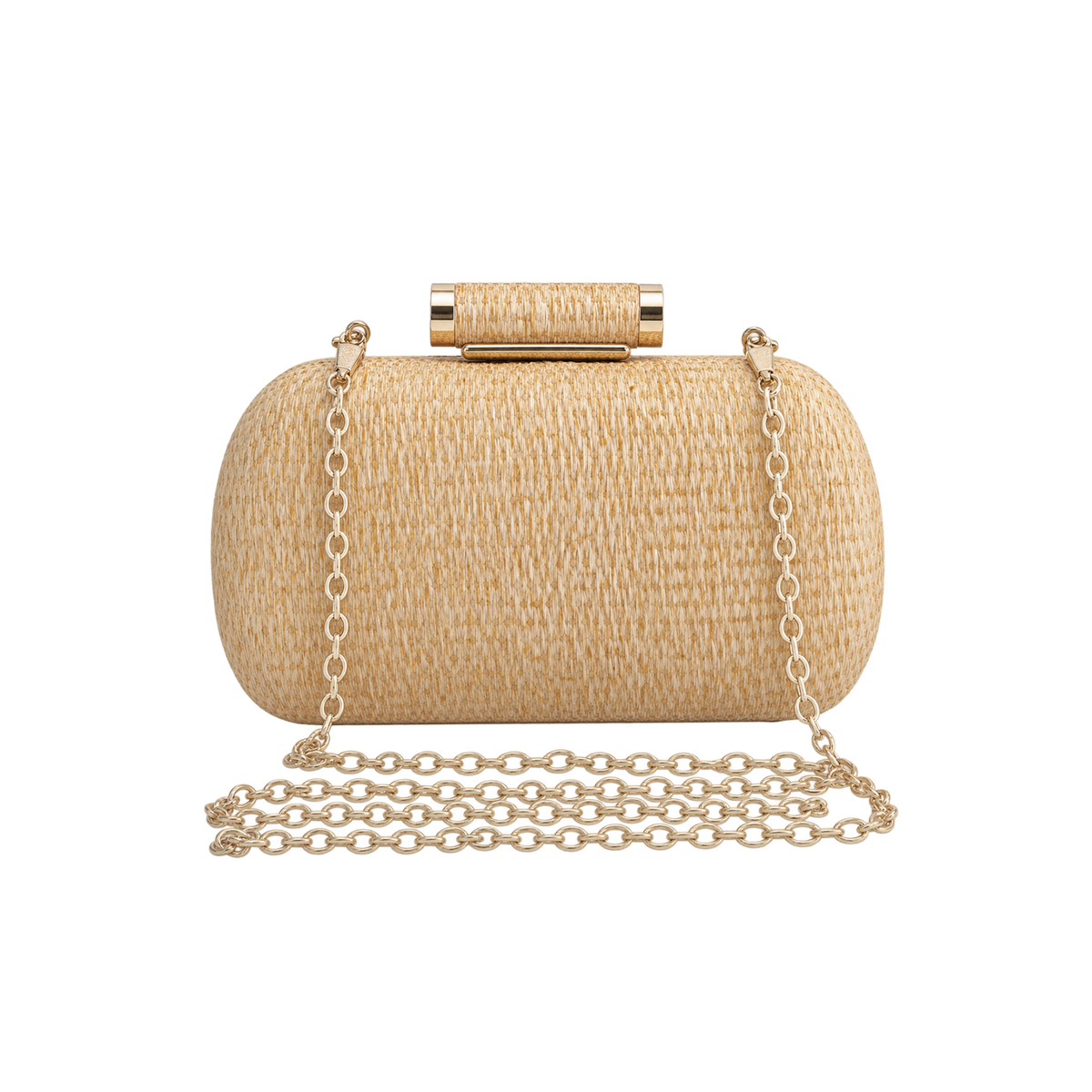 Woven Straw Cylinder Clasp Clutch