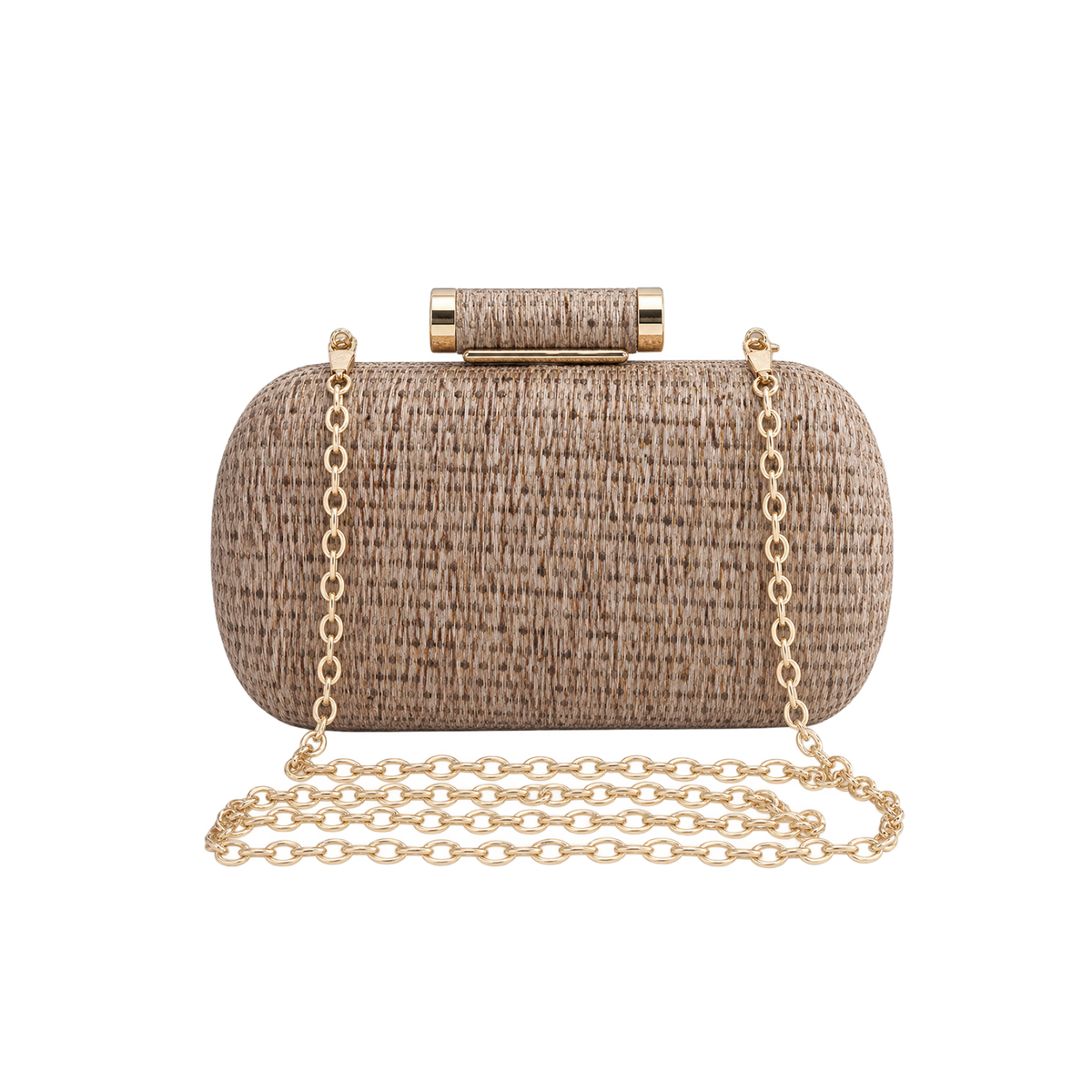 Woven Straw Cylinder Clasp Clutch